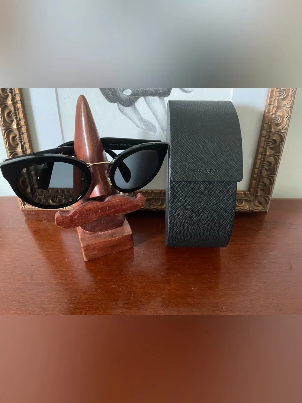 Prada Oversize Round Black Cat Eye Sunglasses (Authentic)